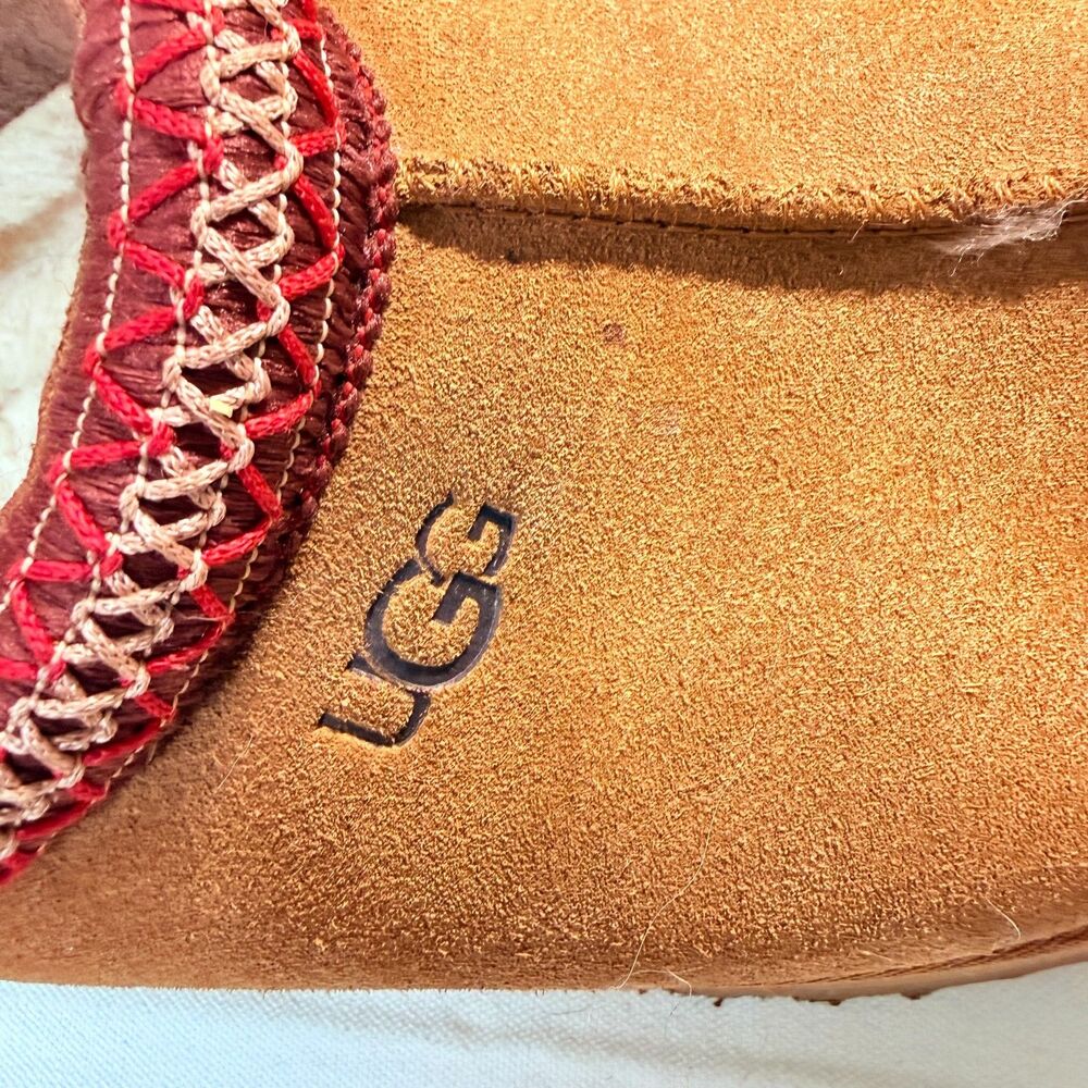 UGG Womens Tazz Chestnut Tan Suede Shearling Slip On Platform Mules Size 11 - Picture 5 of 5